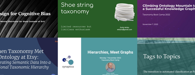 Cover slides from six talks presented at Taxonomy Boot Camp 2022