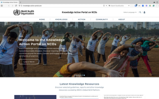 Screen capture of the WHO Knowledge Action Portal page, after implementation of the design recommendations created in this project.