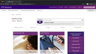 Screen capture of the UW Medicine Health Library portal, prior to implementing recommendations