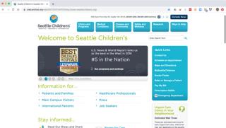 Screen capture of the Seattle Children's Hospital website before project work