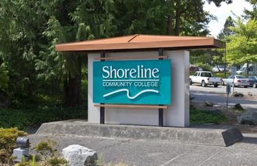 Shoreline Community College welcome sign at the entrance to the campus