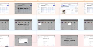 A screen flow diagram illustrating the revised review and approve workflow across three platforms: Sanity, ClickUp, and the Elemeno administration platform