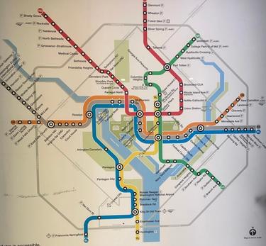 Image of the DC metro map, centered on Federal Triangle and the National Mall