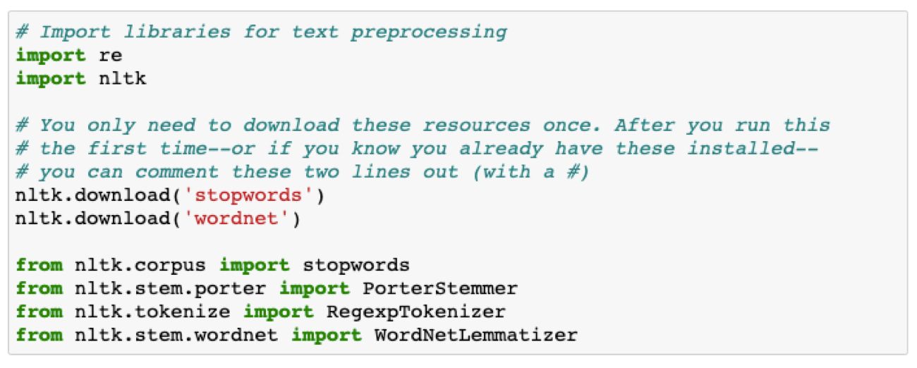 Import libraries for text preprocessing code block