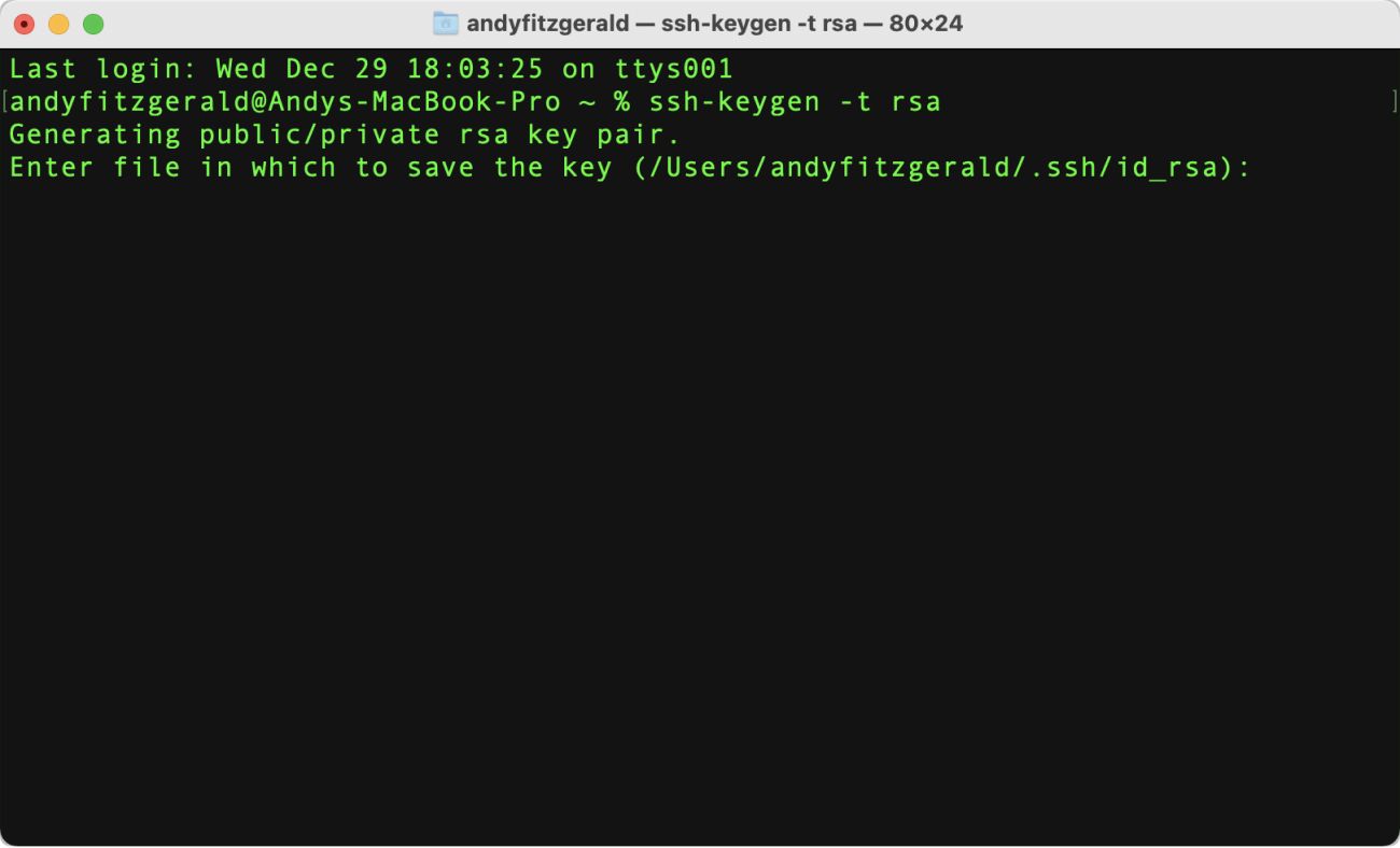 Screenshot of a terminal window showing the generation of an RSA key pair