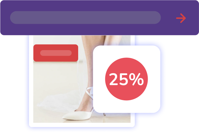 Image of ModeMagic's product badge displaying 25 per cent off a white pair of shoes