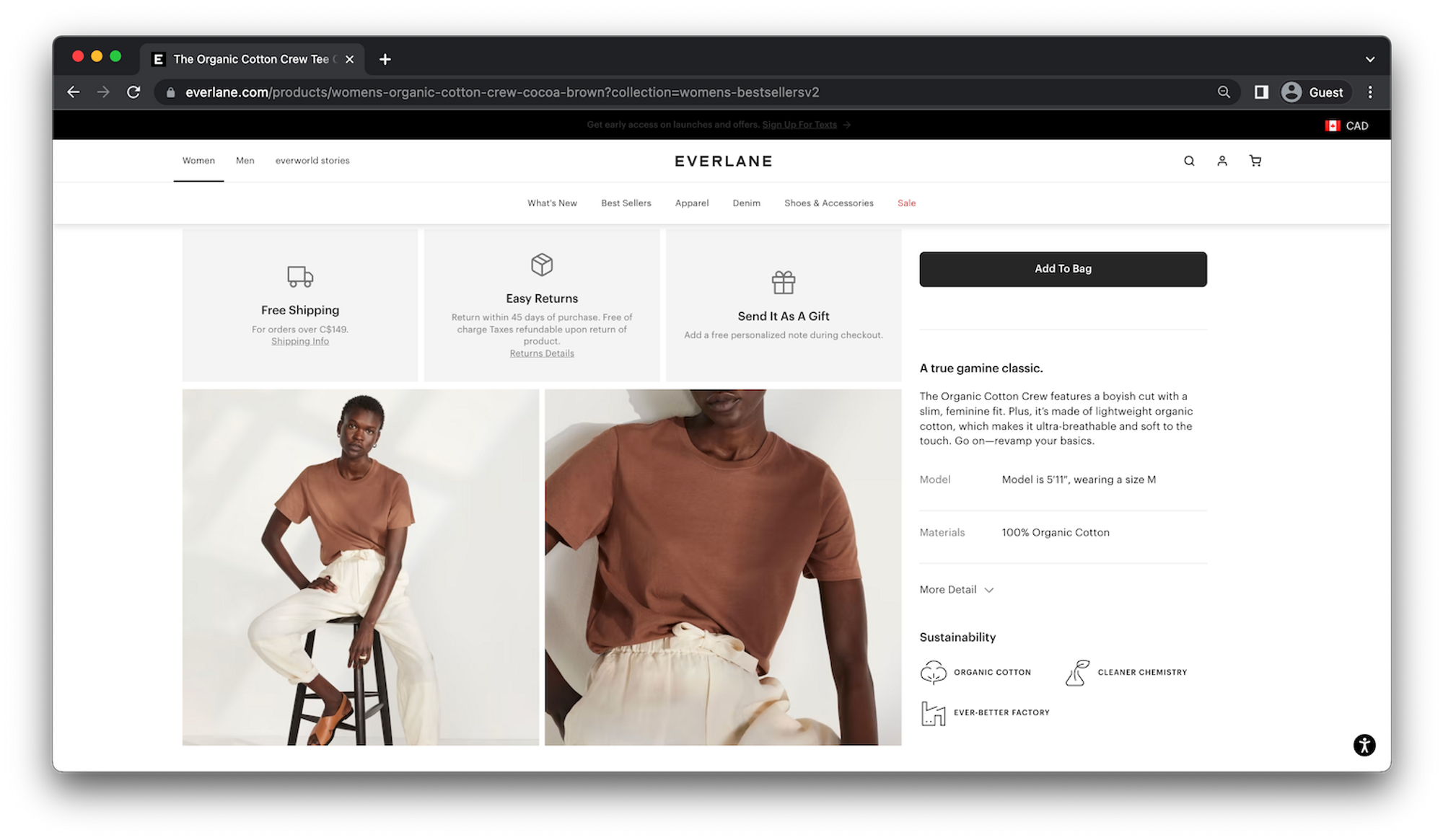Everlane sustainability information on product pages