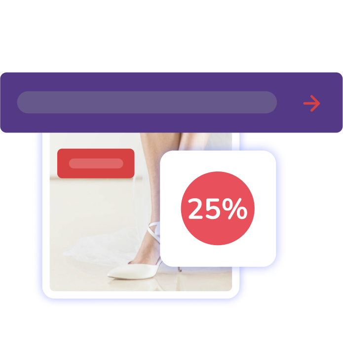 Image of ModeMagic's product badge displaying 25 per cent off a white pair of shoes