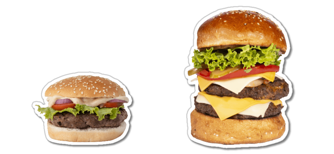 burger on the left and double cheese burger on the right