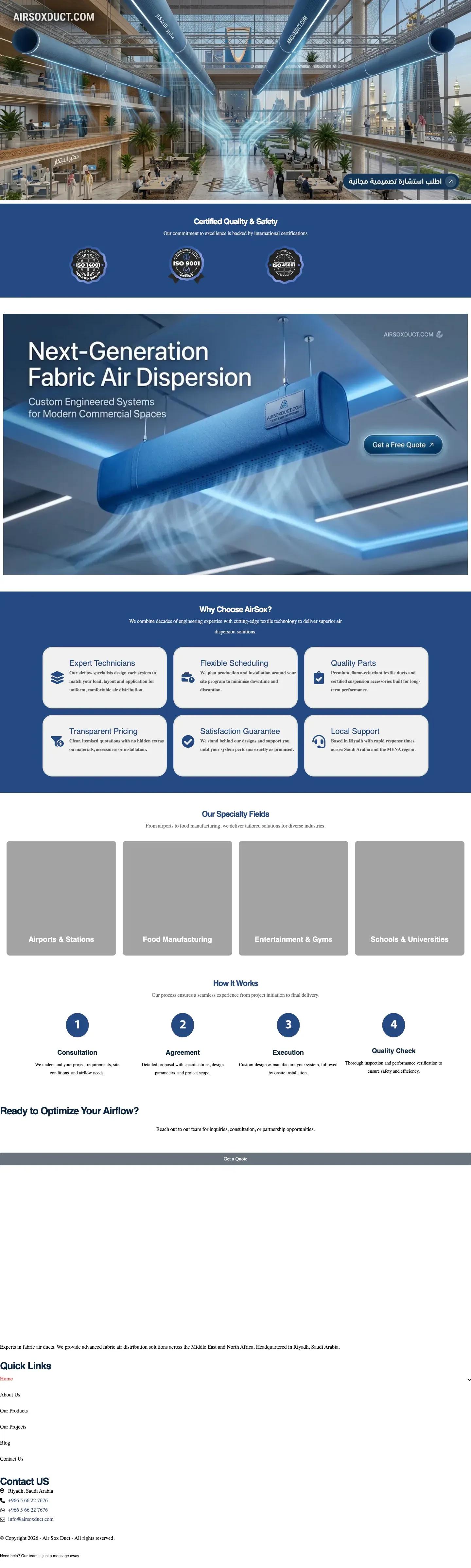 Air Sox Duct desktop website preview