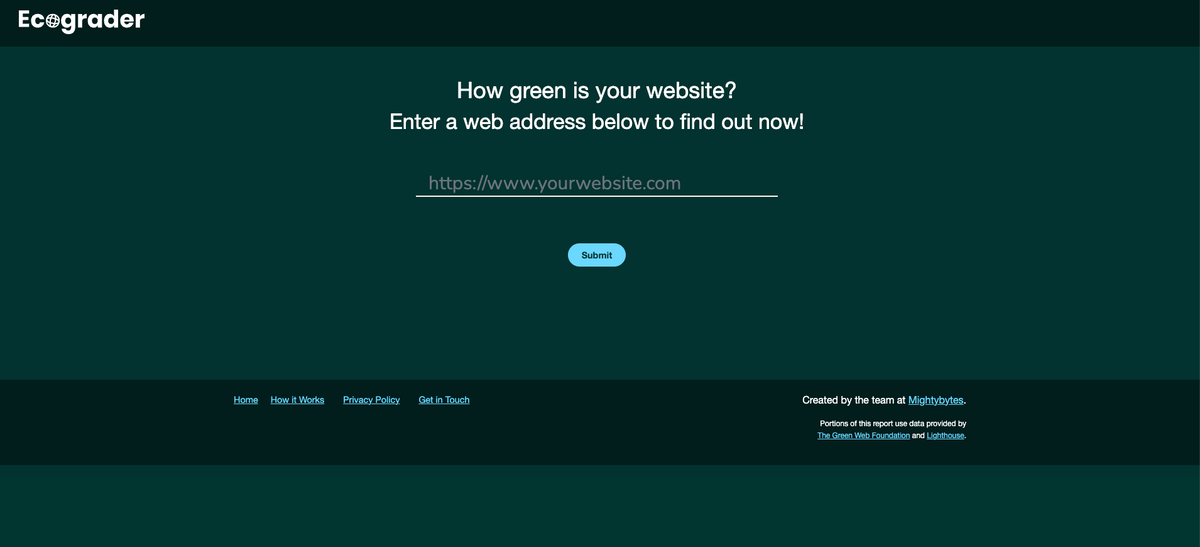 The screen of the Ecograder homepage