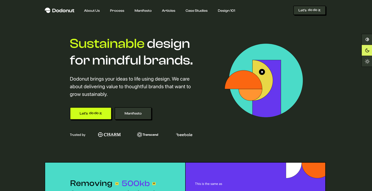 Dark mode of Dodonut homepage