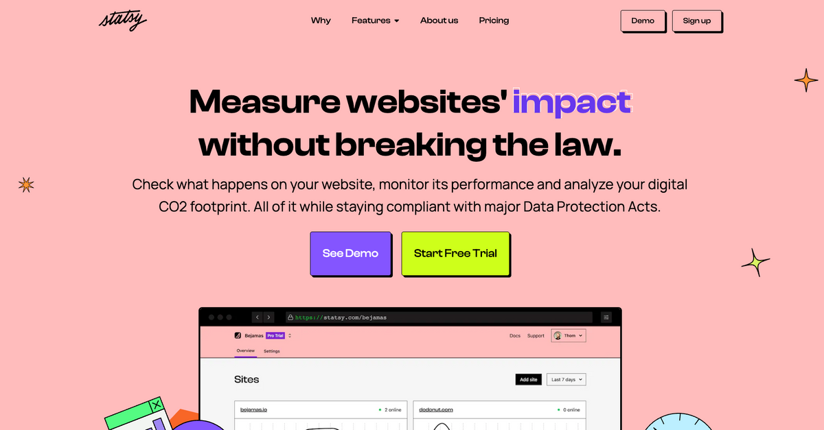 The homepage of analytic tool Statsy.com
