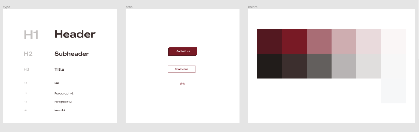 Styleguide for the new ADEK's website showing used fonts, buttons and colors.
