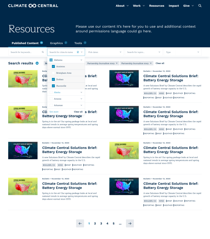 Designed Resources page view in the third iteration.