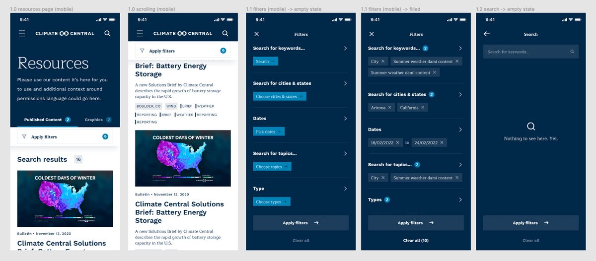 View of designed mobile screens in second iteration.