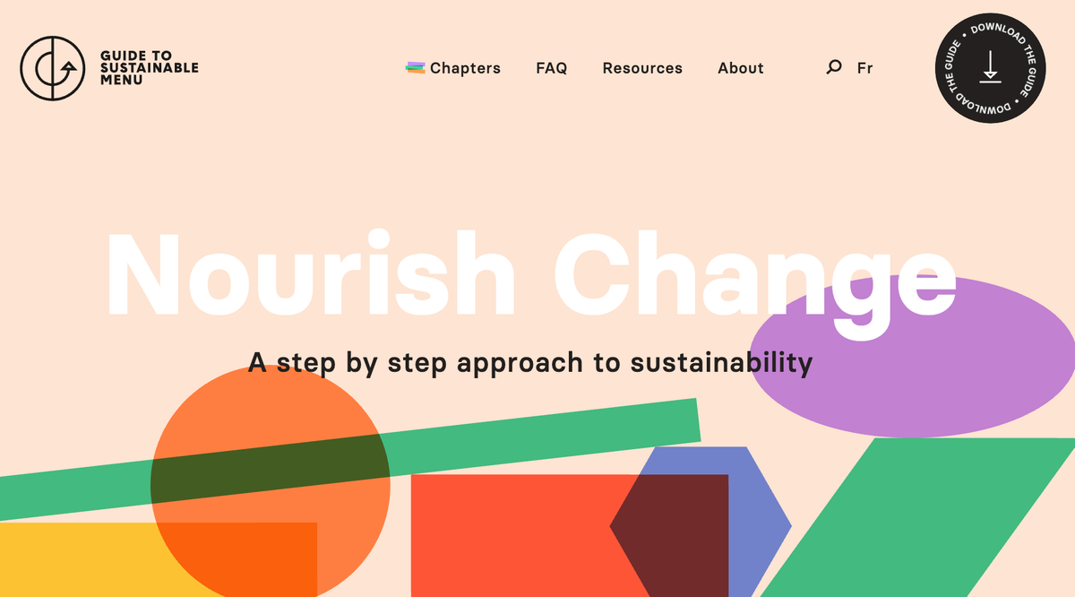 Nourish Change project with a guide to sustainable menu homepage
