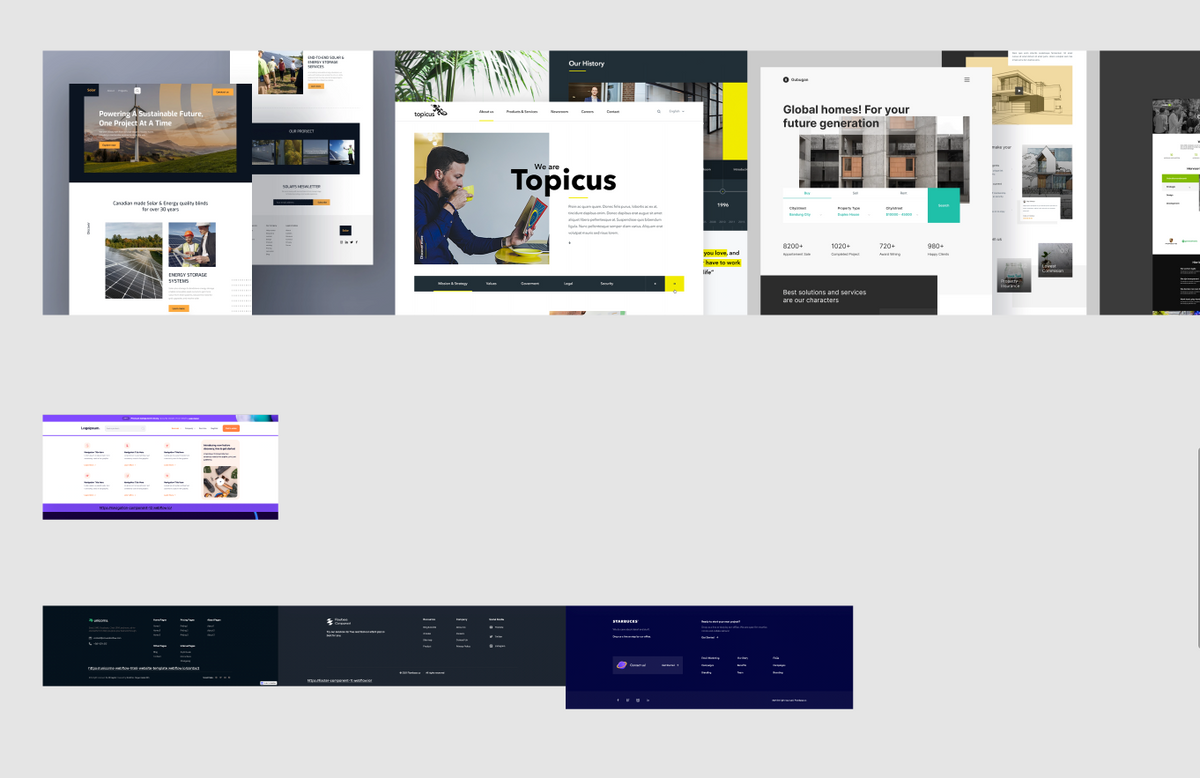 Moodboard with different views of websites that inspired Dodonut company in designing new ADEK website