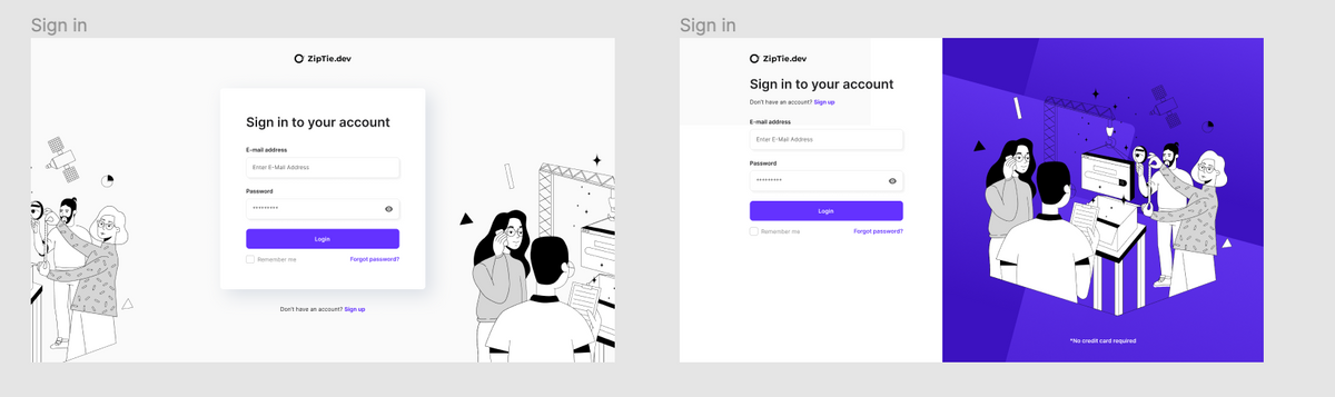 Zip tie - two variants of login page