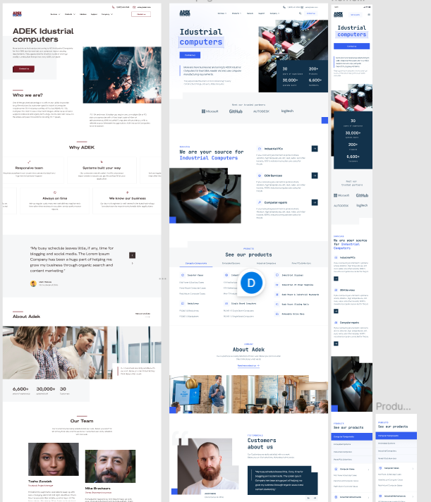 Two different versions of the homepage for ADEK Company