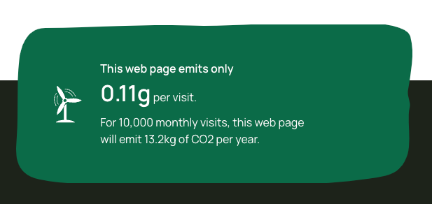 Banner that informs on Alpro Foundation website how much of CO2 is emitted during visiting a page.