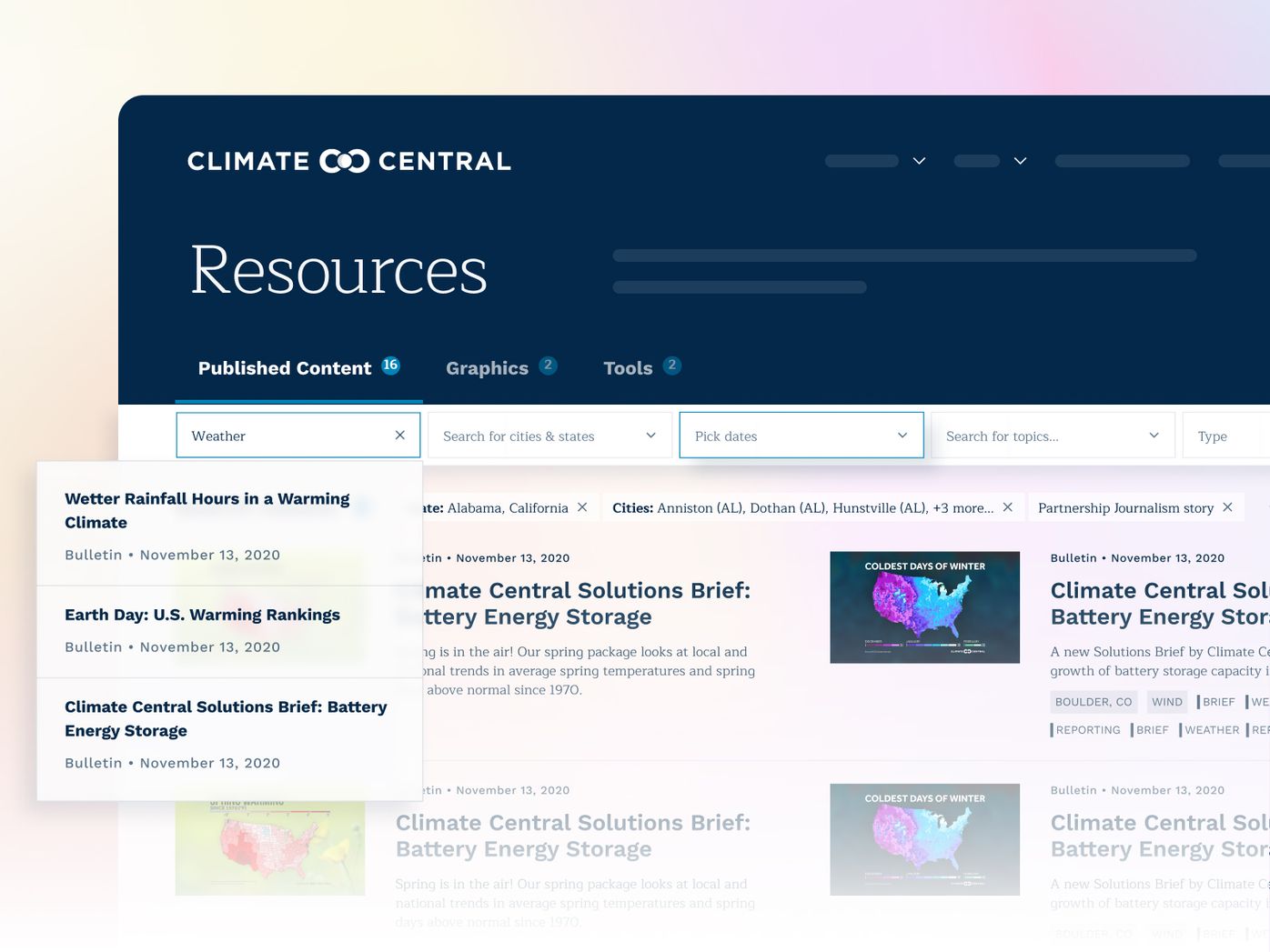 Climate Central screenshot from homepage