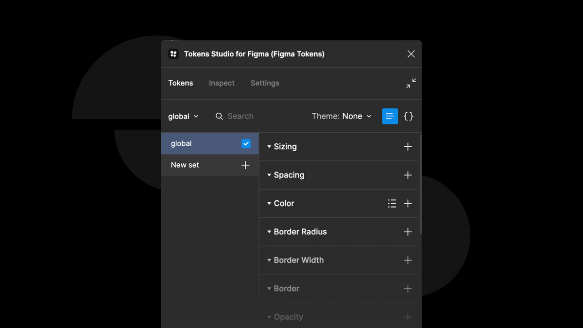 The view in Figma from creating global tokens.