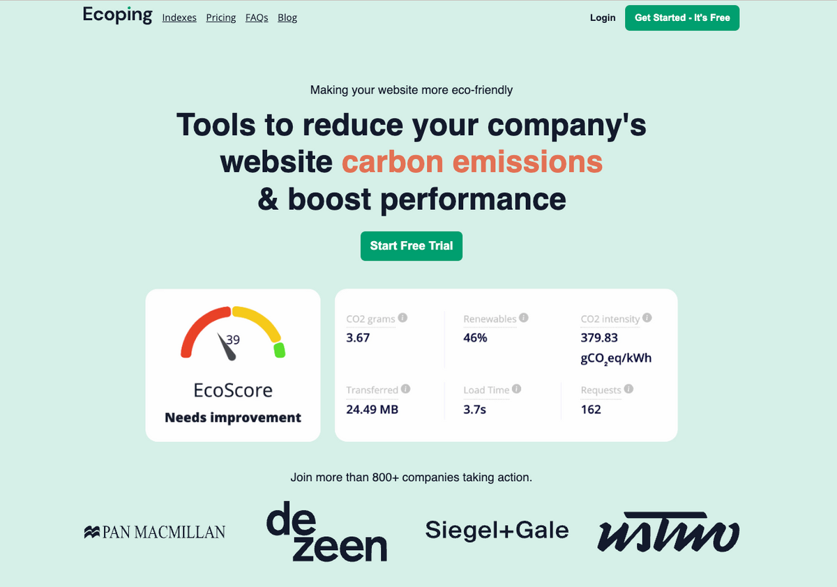 The homepage's screen of Ecoping.