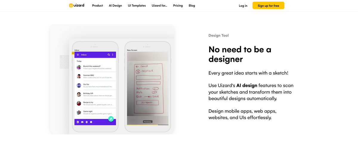 Two mobile phone screens, one with drawn form, the other with its final digital project.