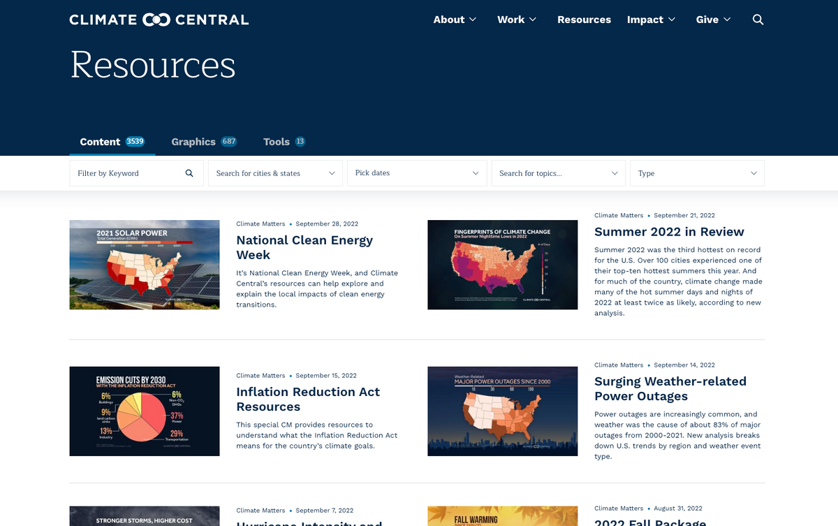 Screenshot from the final and published design of the new Resources page.
