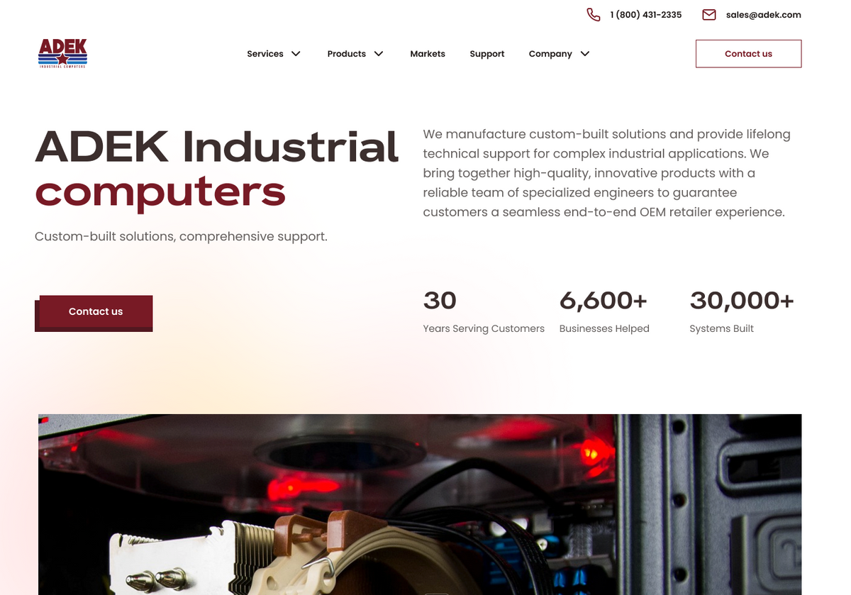 Screenshot from ADEK Company new website