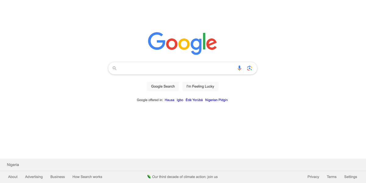 Google web search engine homepage 