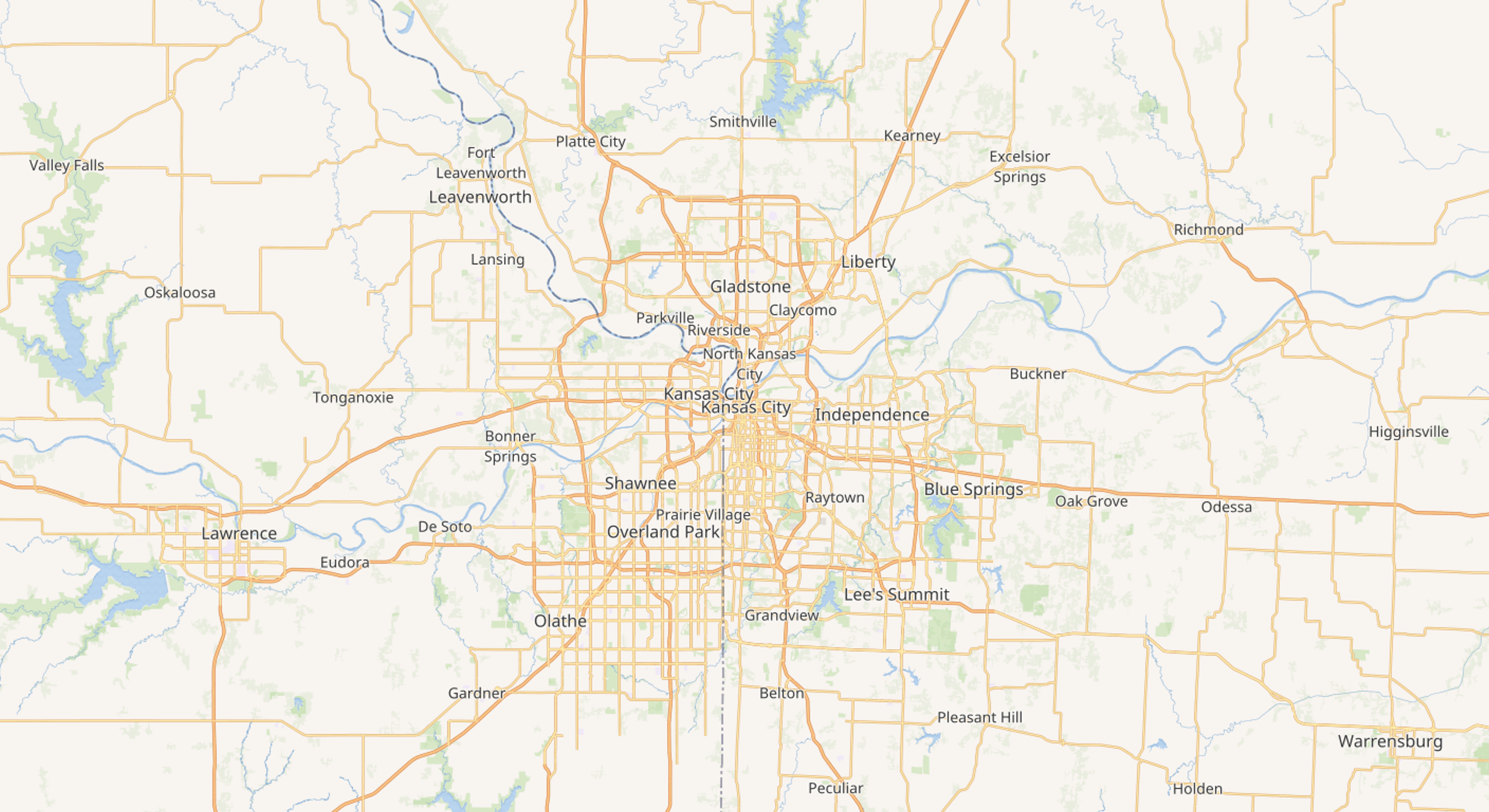 Service-area map of metro Kansas City, MO (sample map image)