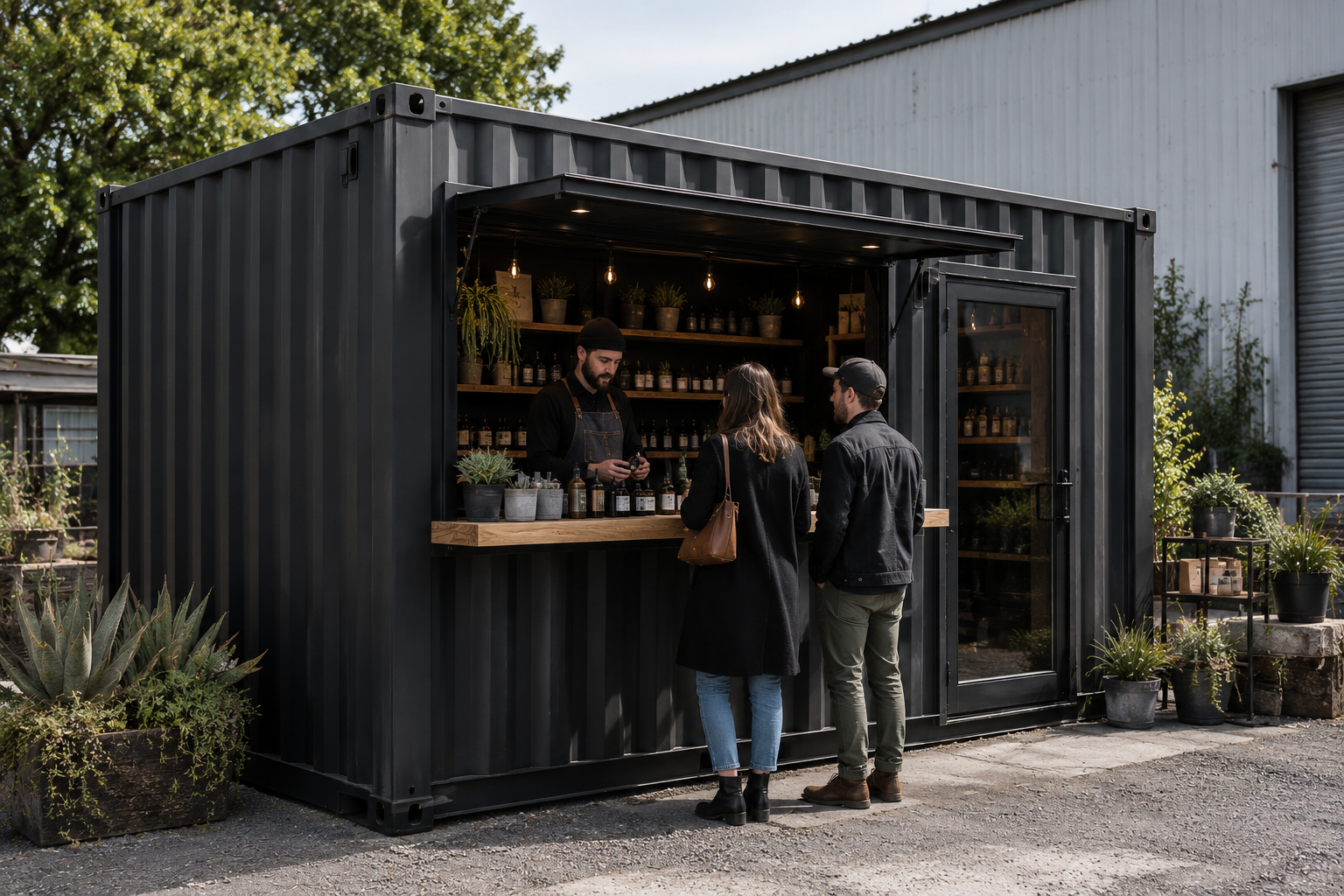A shipping container converted into a pop-up retail shop