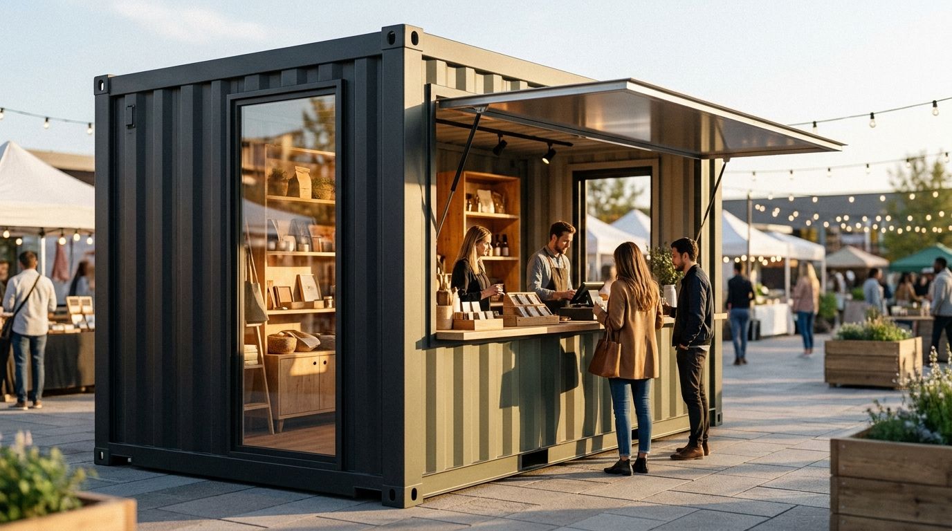 A shipping container converted into a pop-up retail shop