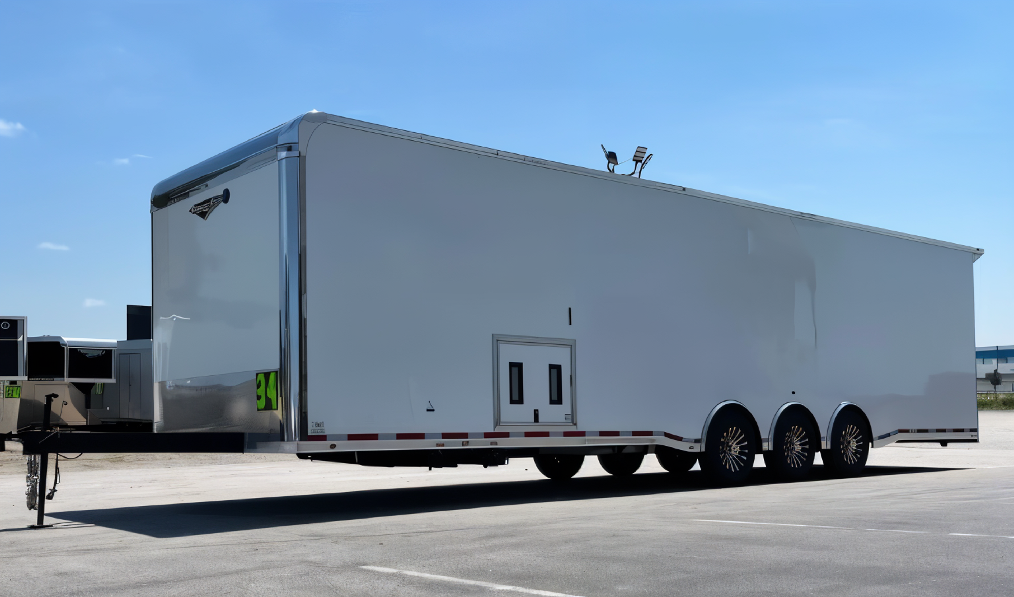 Enclosed Car Trailer 2025 34ft. w/Large Corner Bathroom, Electric Awning, — view 2
