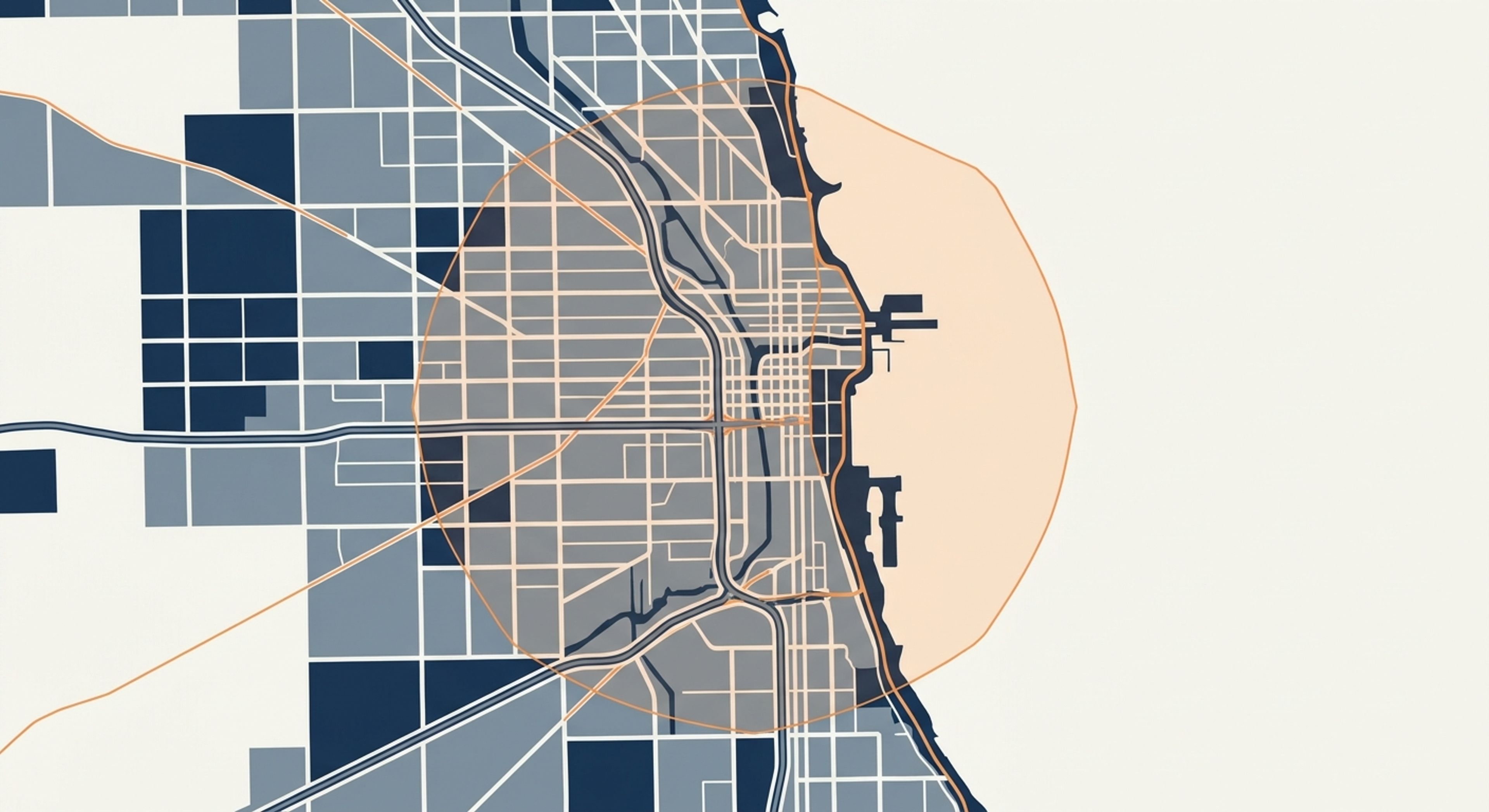 Stylized service-area map of Chicago, Illinois (placeholder image)