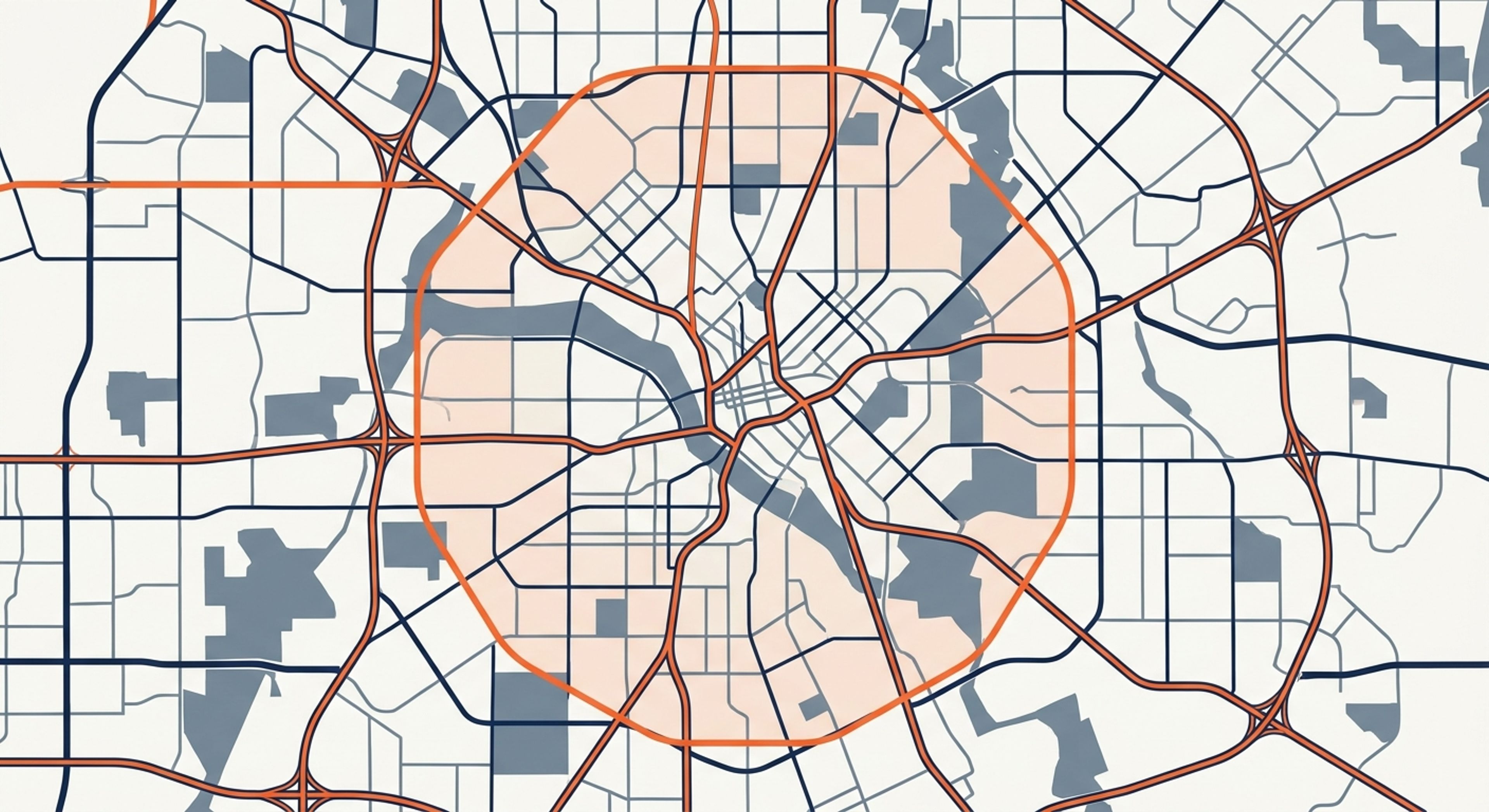 Stylized service-area map of Dallas, Texas (placeholder image)