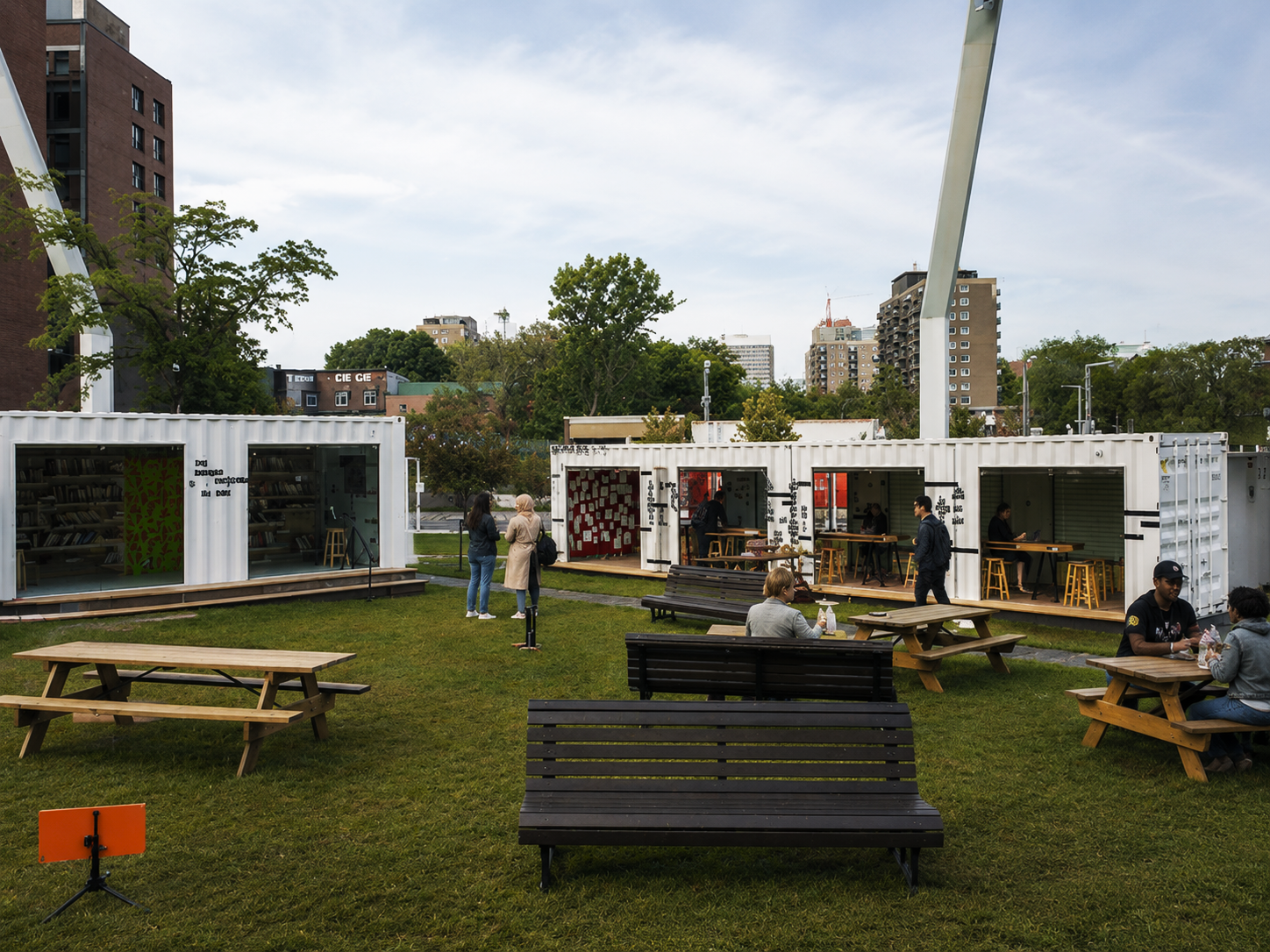 Sunny urban container cafe park