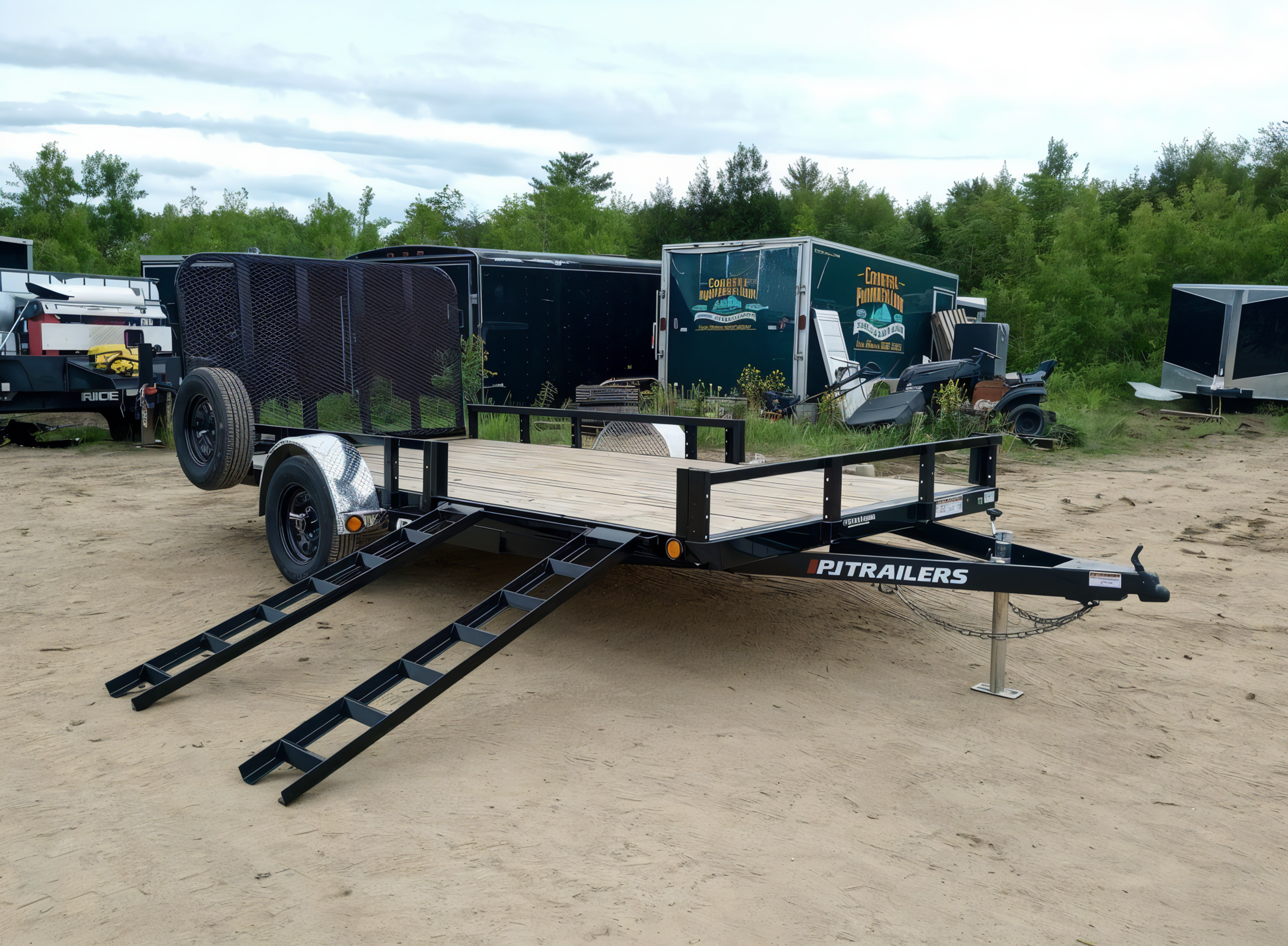 2024 PJ Trailers 7×14 Powder Coated Open Utility w/Rear Ramp Gate, ATV Side