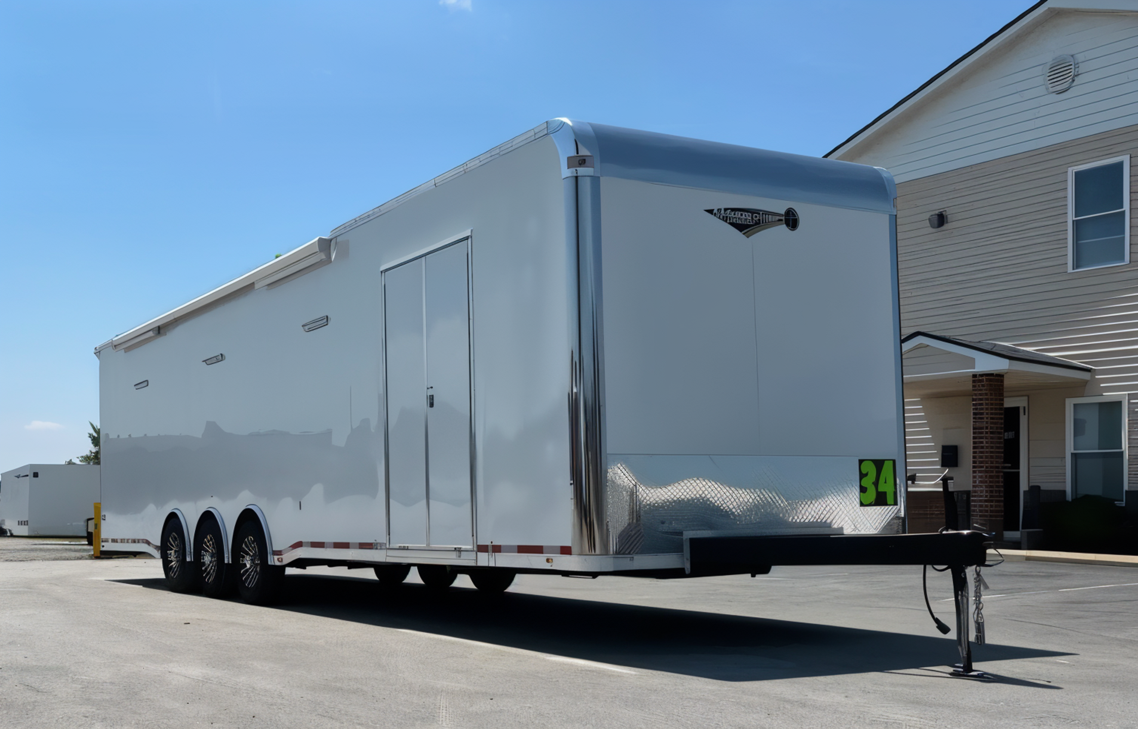 Enclosed Car Trailer 2025 34ft. w/Large Corner Bathroom, Electric Awning, — view 3