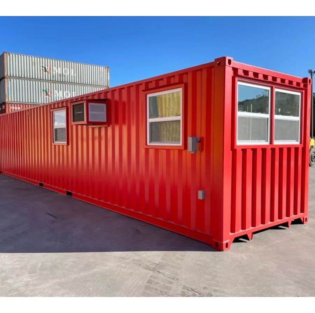 40ft Modified Shipping Container Office – 800 Sq Ft, Red, w/ Bathroom & Storage