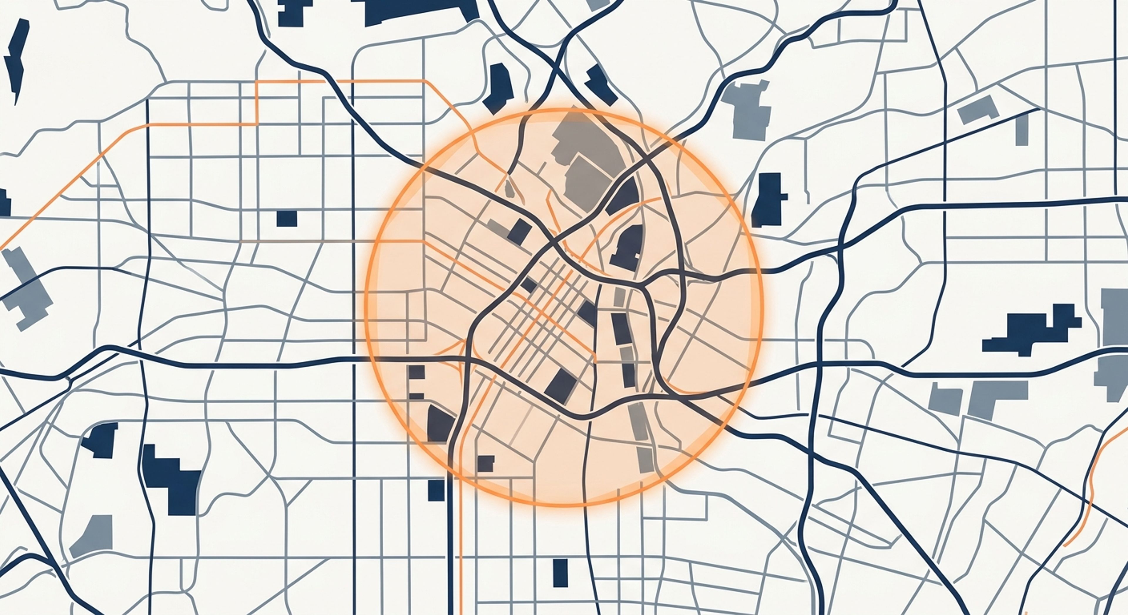 Stylized service-area map of Los Angeles, California (placeholder image)