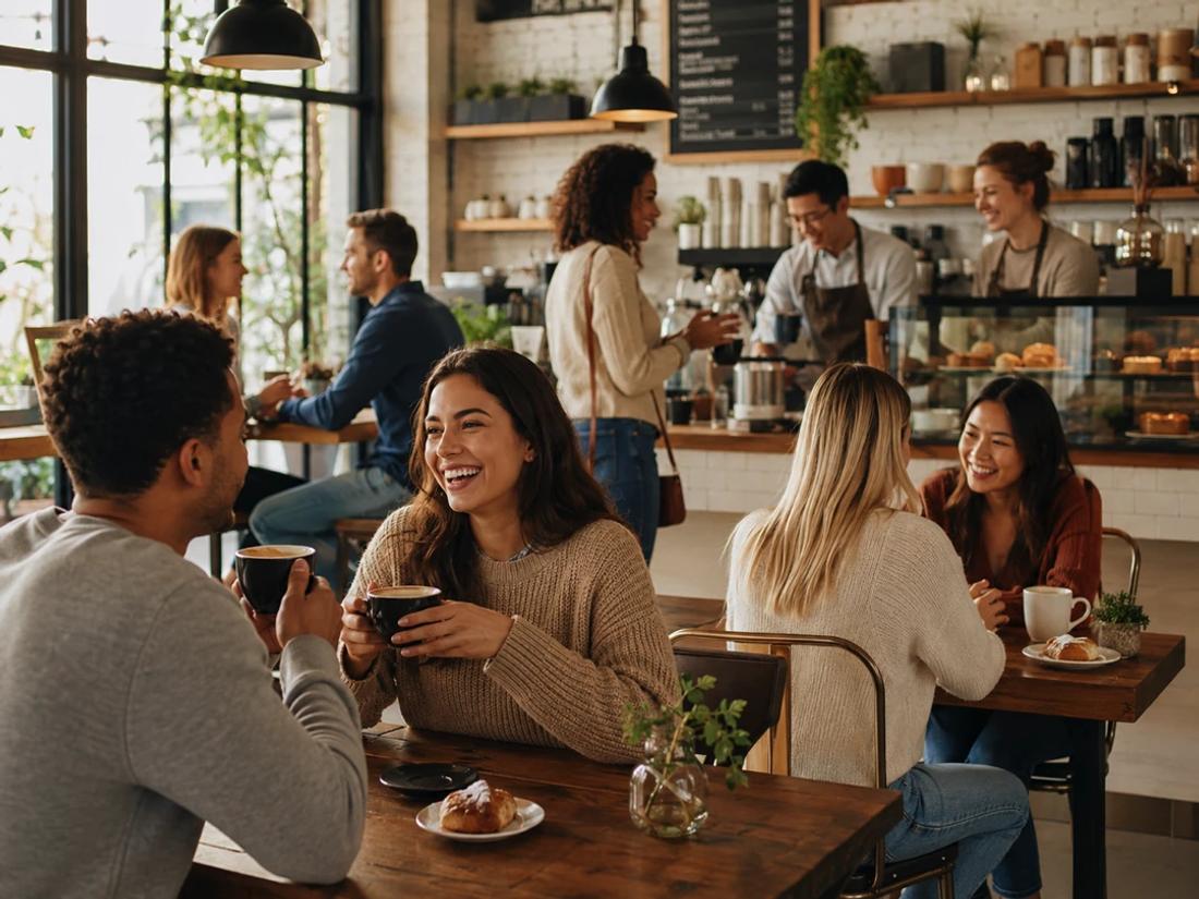 happy customers at a coffee shop