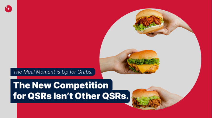 Hands holding chicken sandwiches under the headline "The New Competition for QSRs Isn't Other QSRs"