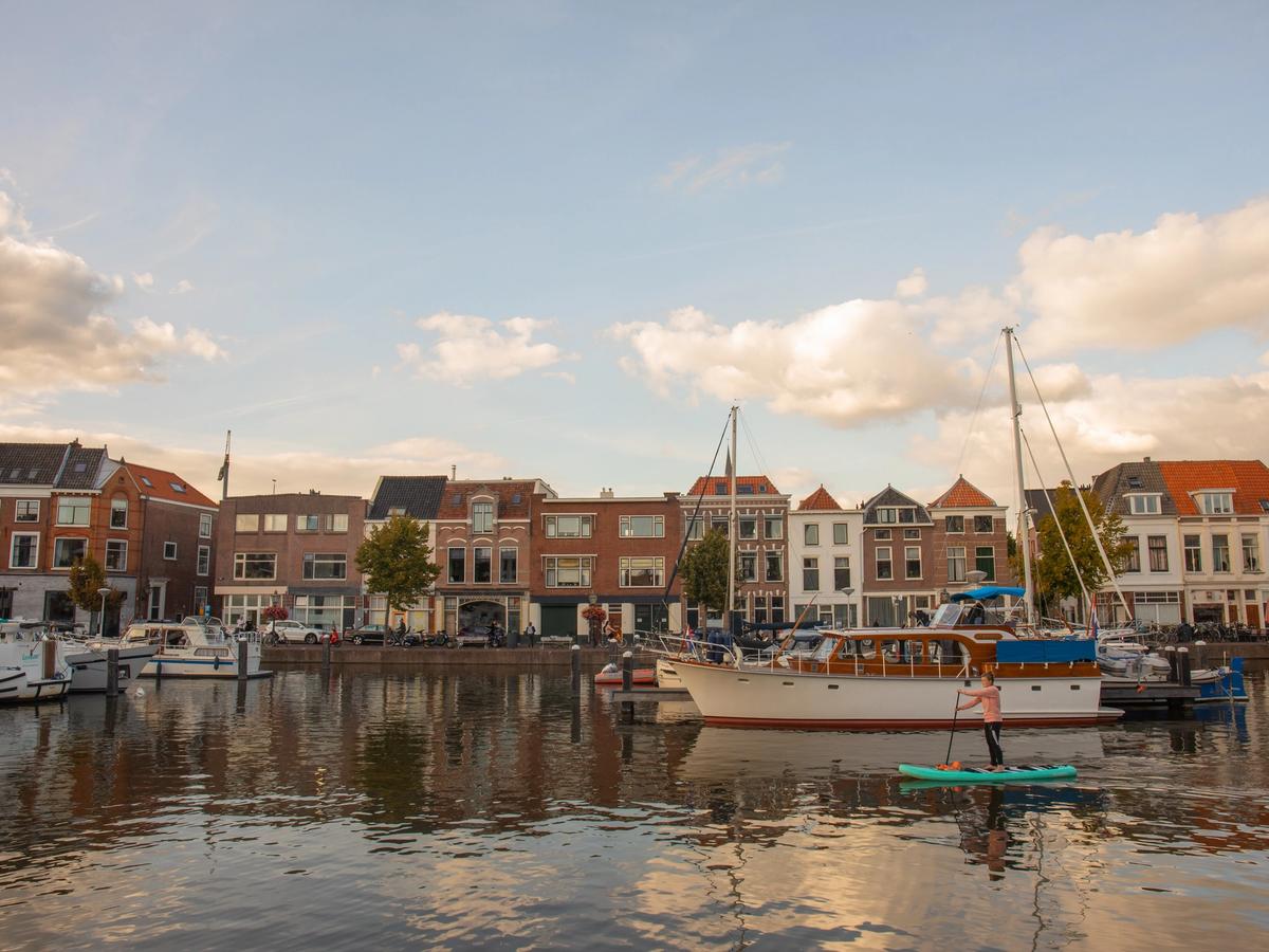 the harbor in the city of Leiden, Netherlands