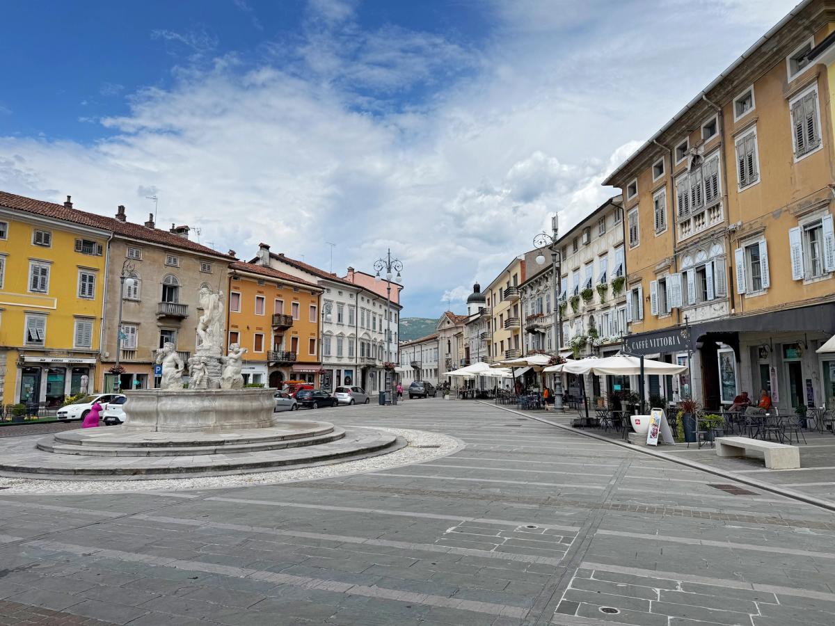Piazza della Vittoria, the main square of Gorizia, Italy, situated at the base of the Gorizia Castle hill