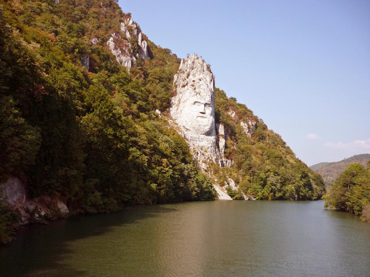  the rock sculpture of Decebalus, located on the Danube River at the Iron Gates gorge, which forms part of the border between Romania and Serbia