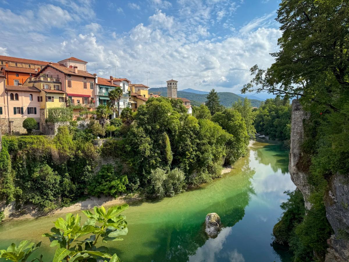 the iconic Ponte del Diavolo (Devil's Bridge) in Cividale del Friuli, Italy, spanning the Natisone River