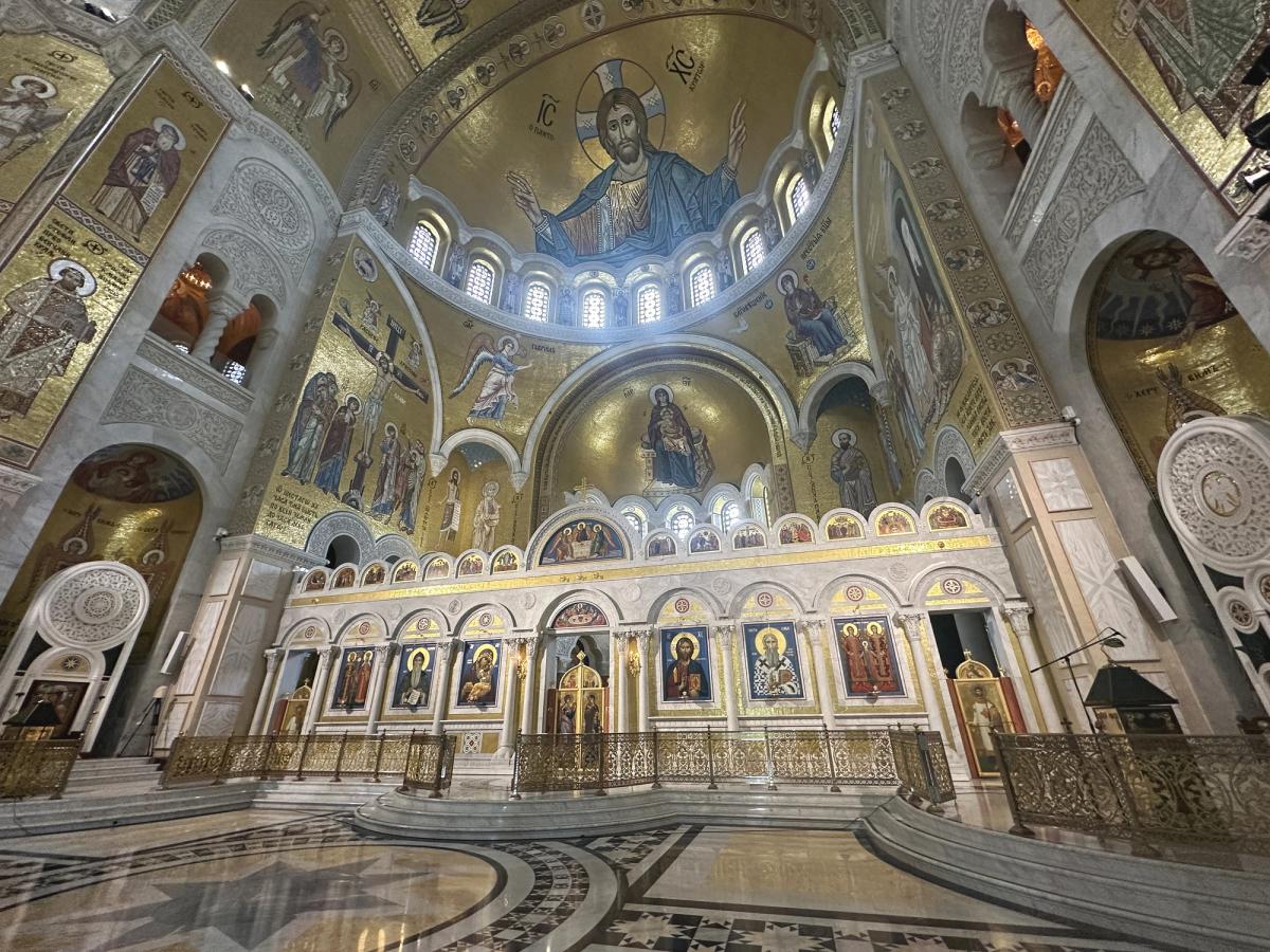 the interior of the Temple of Saint Sava, a Serbian Orthodox church located in Belgrade, Serbia